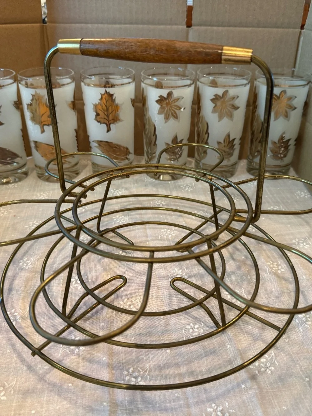 Vintage Libbey Midcentury Cocktail Caddy with Ice Bucket and Wooden Handle.